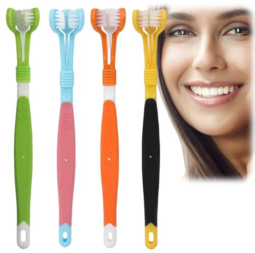 4PCS 3-Sided Toothbrush,3-Sided Soft Hair Toothbru/sh,Sensory To/othbrush of 360 Cleaning,Triple Headed Dirty Remover for Pets and People,Large Angle Soft Complete Teeth and Gum Care,Dog Tooth Cleaner