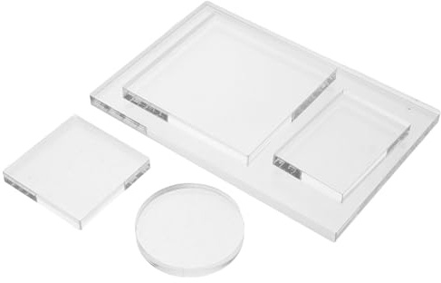 Housoutil Acryl Stempelblöcke für Silikonstempel, Transparent | 5 Stück Rechteck, Quadrat und Kreis, für Kartenbasteln und Crafting, Wiederverwendbar