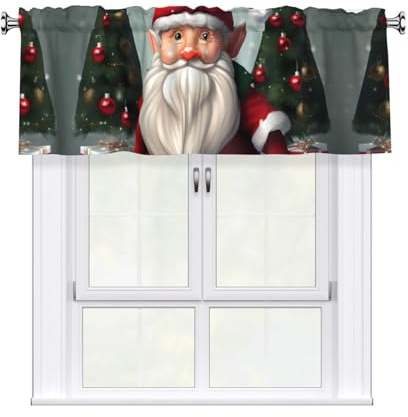 Cortinas con cenefa de ventana con estampado tradicional de gnomos navideños de 137 x 45 cm, para cocina, baño, lavandería, decoración del hogar