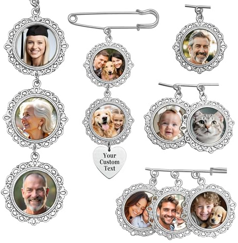 Broche pour bouquet de mariage avec photo - Couleur UV - Pour bouquet de mariée - Souvenirs funéraires pour maman, papa, homme et femme