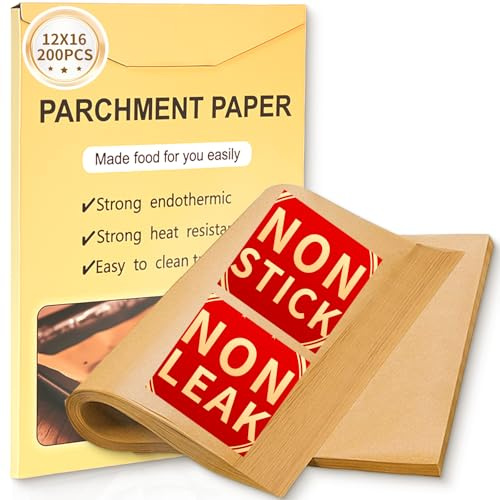 ZMWXKEN 200 Pcs 12 x16 inch (30x40cm) Precut Parchment Baking Paper Sheets, Unbleached Non-Stick & Non-Leak, Non-Toxic Food Grade Paper for Oven, Air Fryer, Grilling, Steaming