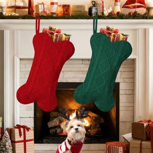 Weihnachtsstrumpf, 2 Stück 24cm Nikolausstrumpf Nikolaussocke Weihnachtsbaumschmuck Weihnachtsbaum Anhänger Nikolausstiefel zum Befüllen, Weihnachtssocken Kamin Weihnachtsfeier Nikolausstrumpf Deko