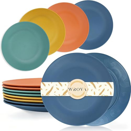 Wrova Reusable Plastic Plates 9 Inch Unbreakable Side Plates Set of 8 - Dishwasher & Microwave Safe Plastic Plates Reusable - Lightweight Plates for Kitchen,Camping,Apartment,Dorm,RV,Party - Multi