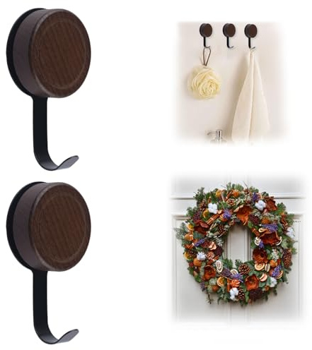 MOROBOR 2 ganchos impermeables con ventosa, ganchos extraíbles de madera de nogal, para corona, sin taladro, para baño, cocina, entrada