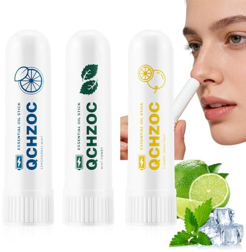 3pcs Nasal Stick Tragbare,Naseninhalator Stift,Minze-Aromatherapie-Naseninhalator,Erfrischend & Belebend [Zitrone,Trauben,Minze] für unterwegs, Büro & Reisen
