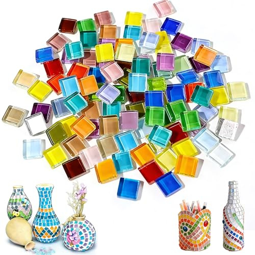 LIULINY 900g Mosaiksteine zum Basteln, Mosaikfliesen Mini 1x1cm | Glasmosaiksteine, Steine Bunt Glas Mosaikfliesen, für DIY-Projekte Mosaikdekorationen, Fotorahmen, Vase Untersetzer