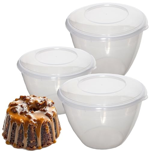 STORM TRADING GROUP Pudding Bowls Basins Clear Non-Stick Space Saving | Plastic Steam Pudding Bowl & Sealable Clip On Lids 3 Popular Sizes (3, 0.6 Litre)