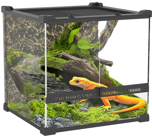 PawHut Terrarium für Reptilien für Amphibien 24L 30 x 30 x 30 cm Schwarz | Glasterrarium, Reptile Fütterungsbox, Frontbelüftung, Ausbruchsicherer Drehverschluss, Reptilienzuchtbox, für Spinne