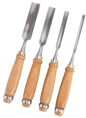 Set di scalpelli professionali per legno, 4 dimensioni, ergonomici, con manico in legno, per intaglio dettagliato, taglierina piatta per falegname