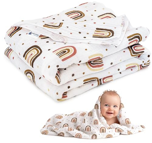 Medi Partners Musselin Babydecke 100x150cm Baby Decke Musselindecke Neugeborenen - dünne dünne Kuscheldecke Sommer Babydecken für Kleinkinder Krabbeldecke Kinderbett Kinderwagen (Regenbogen)