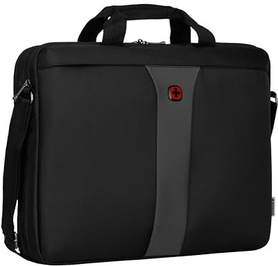 WENGER Legacy 17 Laptop-Tasche zum Umhängen, Notebook bis 17 Zoll, Aktentasche, Organizer, 12 l, Damen Herren, Büro Business-Reisen Uni, Schwarz/Grau, 600654