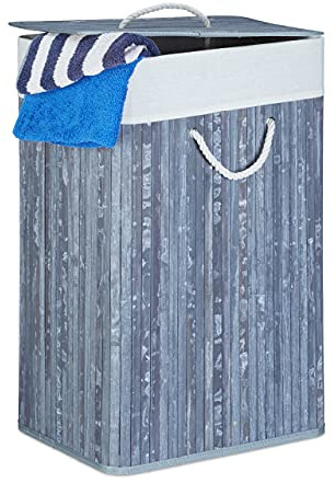 Relaxdays, gris Panier à linge pliant corbeille pliable rectangle en bambou 83 litres 65 cm hauteur HxlxP 65,5 x 43,5 x 33,5 cm, coton