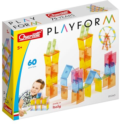 Quercetti Playform Costruzioni Per Bambini 5 Anni + 60 Tessere Colorate Gioco Costruzioni 3d Incasti Stabili Building Blocks Pensiero Creativo Motricità Fine Regalo Bimba 5 Anni Made in Italy