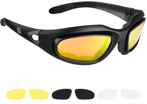 KEMIMOTO Riding Goggles for Men - UV Protection, Windproof & Dustproof with 4 Lens Kit for Outdoor Activities