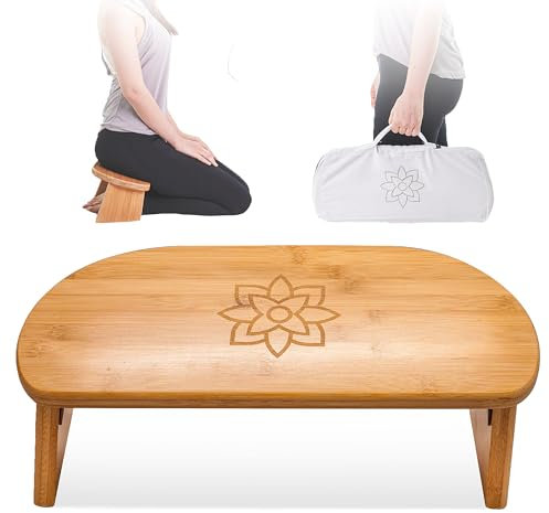 Mindful & Modern Faltbare Meditationsbank | Verriegelung magnetische Scharniere | Holzkniende ergonomische BambusSeiza für ZenMeditation, Haltung & Yoga | Gebetskniehocker mit weichem Kissen | mit