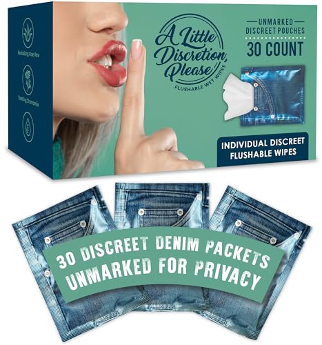 A Little Discretion, Please | Einzeln verpackte, spülbare Tücher für Erwachsene in diskreter unmarkierter Verpackung | geruchlos, septisch und kanalisierbar | reisefreundlich, biologisch abbaubar (30
