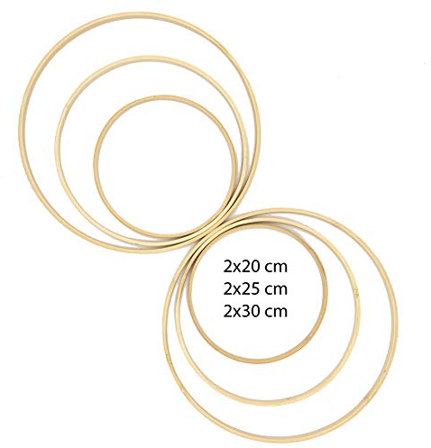 EkoDeko Bambus Ringe 6er-Pack: 2x20cm, 2x25cm, 2x30cm Holzringe zum Basteln Traumfänger Holzring Holzreifen
