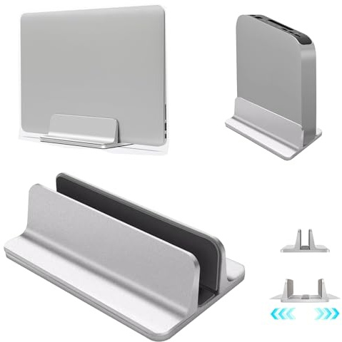 Vertikaler Laptop Ständer, Aluminium Büro Verstellbarer Notebook Ständer, Verstellbarer Dock-Größe (Bis Zu 43,94 cm) für MacBook Pro/Air, und andere, Silber