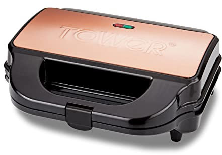 Tower T27032RG 3-in-1 Deep Filled Snack Maker with Non-Stick Coated Plate and Automatic Temperature Control, 900W, Rose Gold