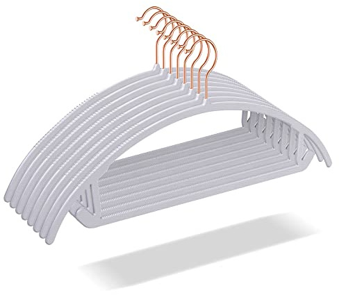 OIKA Heavy Duty Hangers 50 Pack - No Shoulder Bump Plastic Hangers for Sweaters, Coats & Clothes, 11 lbs Weight Capacity, Non-Slip, 17.8 Inch- Grey