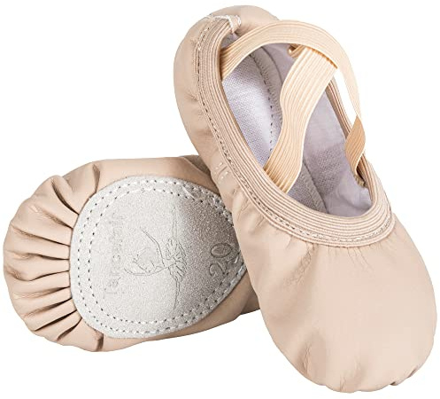 Tancefair Ballettschuhe aus Leder Ballettschläppchen Tanzschuhe für Mädchen Geteilte Ledersohle Gymnastikschuh Kinder und Erwachsene