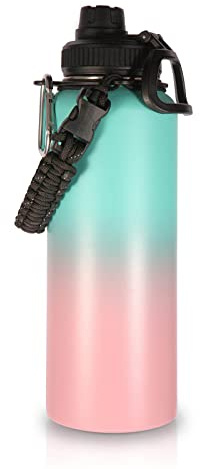 Volhoply 1200ml Botellas Agua Acero Inoxidable con Asa de Paracord, Botella de Deporte Aislada, Termo de Agua de Viaje de Doble Pared con Boca Ancha, Frasco de Agua Reutilizable para Deporte, Ciclismo