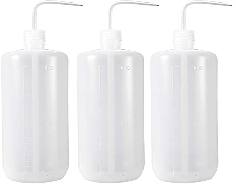 1000 ml Kunststoff-Waschflasche, Labor-Quetschflasche mit schmaler Öffnung und Skalen-Etiketten, Spritzflasche für Pflanzenblumen, Sukkulenten, 3 Packungen