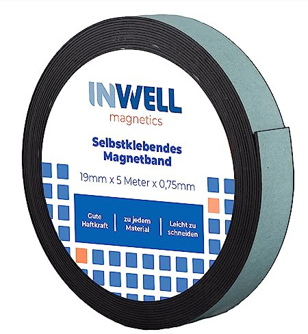 Inwell - Selbstklebendes Magnetband 19 mm auf Rol | 5 meter | Starker Magnetkraft | Magnetstreifen | Magnetklebeband