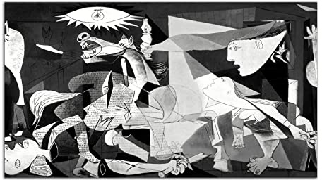 Picasso Guernica Ölgemälde Poster Wand Kunst Bild Druck Schwarz und Weiß Leinwand Malerei Moderne Home Wohnzimmer Dekor (30 x 55 cm), Ohne Rahmen