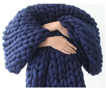 Grobe Wolldecken, Grob Gestrickte Decke, Handgefertigt, Sehr Weich, Grob Gestrickte Decke Aus Merinowollgarn, Heimdekoration, Weihnachtsdekoration, Geschenk, Marineblau, 80 X 100 Cm ( Color : Navy , S