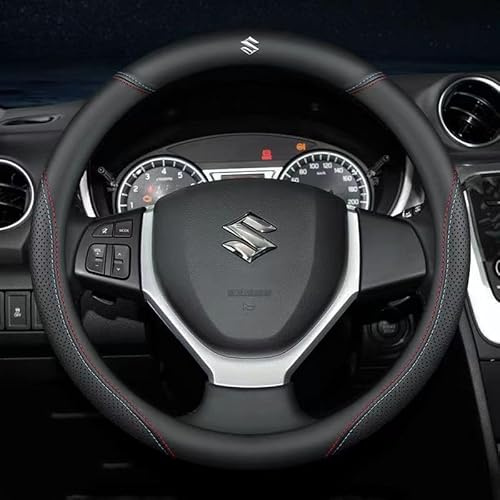 TEMKIN Auto Lenkradbezug Leder für Suzuki Ignis 2016-2023 Nappa Leder Anti Rutsch Atmungsaktiver Heavy Duty Lenkradbezug rutschfest Lenkradschutz Größe 37-39cm für Männer Frauen,Bicolor
