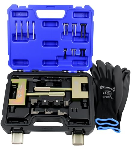 Kuntech Engine Timing Chain Removal Installer Tool Kit Compatible with Mercedes Benz M271 M272 M273 M274 M276, Camshaft Riveting Tool Kit with Carrying Case & Gloves