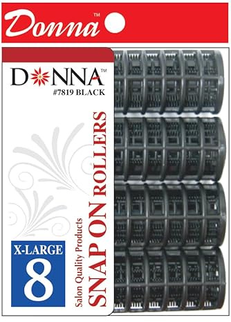 DONNA Snap on Rollers Foam Hair Rollers Curlers Hair Clips for Hairdressing Styling Heatless 1.125(D) LARGE BLACK 8PCS