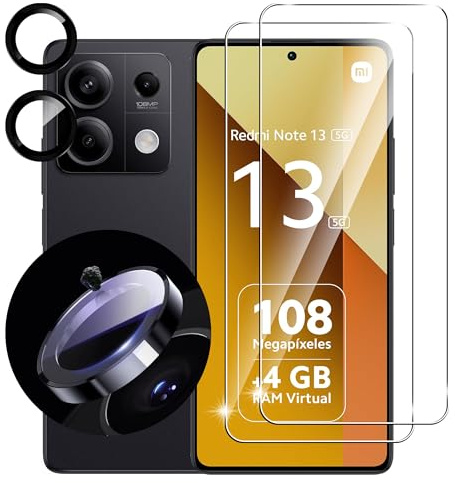 Tieeyivv Protector de Pantalla Compatible con Xiaomi Redmi Note 13 5G Cristal Templado+ Protector de Lente de Cámara, Cobertura Total Vidrio Templado [9H Dureza] HD Film Cristal Templado