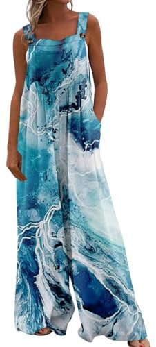 RMBLYfeiye Arbeitslatzhose Damen Schutzanzug Einweg Jumpsuit Kurz Sommer 3D Druck Spaghetti Mit Taschen Ärmelloser Overall Festlich Hosenanzug Hosenkleid