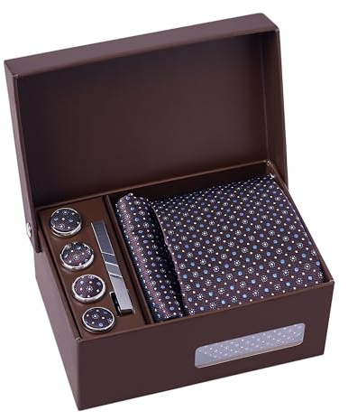 BRERA 67 Set Krawatten für Herren mit Taschentücher, Manschettenknöpfe, Krawattenklammer und Knopfdeckel elegant für Office, Hochzeit, Anzug, Hemd | Geschenkbox Hochzeit Herren | Männer Geschenkset