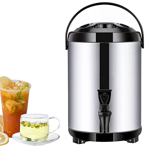 Boilerwärmer Kaffeekanne Edelstahl Heißwasserkessel Spender mit Deckel und Zapfhahn, Milchteeeimer Isolierfass für Heißwasser oder Getränke,Schwarz,10L