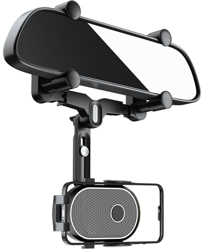 JOCOSA Phone Mount for Car, Rearview Mirror Phone Holder, Multifunctional Phone Holder Mount, 360° Rotatable and Retractable for Car Cell Compatible with Most Smartphone