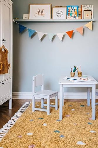 RugVista Confetti Kinderteppich, 100 x 160 cm, Gelb | Moderne, Rechteckig, Niedriger Stapel, Nur chemische Reinigung, Oeko-Tex 100, Ohne gefährliche Chemikalien, Kinderzimmer
