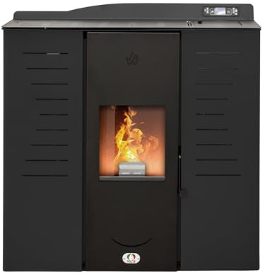 STUFE A PELLET ITALIA Italia 20 KW 5 Sterne WiFi | Hydro-Pelletöfen für Heizsystem Zertifizierte Effizienz 89% Heizt 130m² Autonomie 16 Std WiFi-Steuerung Programmierbar 5 Kräfte 24M Garantie Schwarz