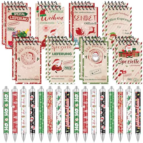 Haishell 32 Stück Weihnachts Gelschreiber Notizbuch Mini Notizblock Tragbare Notizheft für Arbeit Büro Zuhause Weihnachts Geschenk