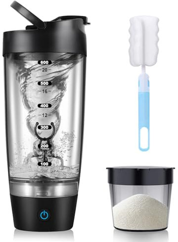 SOARFLY Shaker Elektrisch Eiweiß Shaker Elektrisch mit Pulverfach 700ML, Elektrischer Protein Shaker BPA-frei, Elektrische Shaker Proteinshake für Potein Pulver und Milchshake, Schwarz