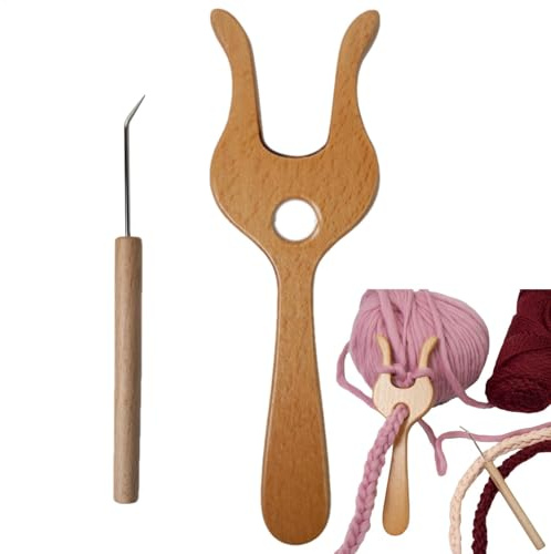Tenedor de tejer,Herramienta de tenedor de tejer,Gancho de telar para tejer ganchillo Tenedor de madera - para principiantes, herramientas de proyecto de elaboración de cordón de