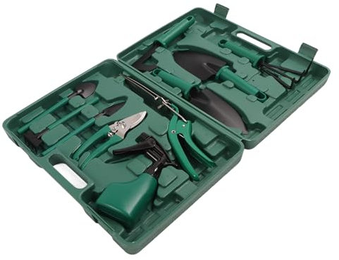Attrezzi da Giardinaggio da 10 Pezzi Kit di Attrezzi da Giardino Ergonomici con Manico in Plastica Resistente in Metallo con Custodia, per Piante Succulente, Piante Bonsai, da