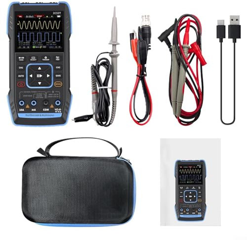 Zilimontt Oscilloscopio palmare multimetro con 2 canali 2C53T 2.5 TFT Oscilloscopio, 50 MHz Generatore di forme d'onda Multimetro Schermo retroilluminato, Funzione di Auto-Calibrazione, Multi Tester