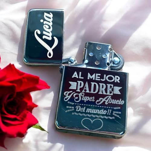 Mechero de Gasolina Personalizado con Mensaje para Papá, Diseño en Negro, Regalo del Día del Padre (Modelo 5)