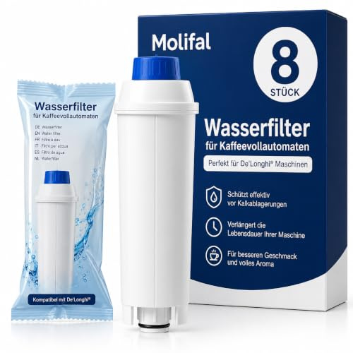 Molifal Wasserfilter, Ersatz für Delonghi DLSC002 Filter, kompatibel mit Delonghi Dinamica, Magnifica S, Eletta Explorer, ETAM Autentica EPAM und ECAM-Serie Kaffeevollautomaten (8er-Packung)