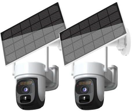 KKENZA Telecamere di Sicurezza Intelligenti Wi-Fi con Pannelli solari, Telecamera IP di sorveglianza PTZ con rilevamento del Movimento, Visione Notturna a Colori HD da 5 MP(2PCS ADD 64G Card)
