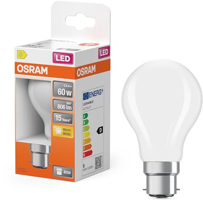 Osram LED-Lampe Star Kolbenform A 60 Filament 5,9W Matt B22d | LED Star Classic A 60 Filament, LED Lamps, Weiß, 60 mm dia, 15000 h, 1-Pack