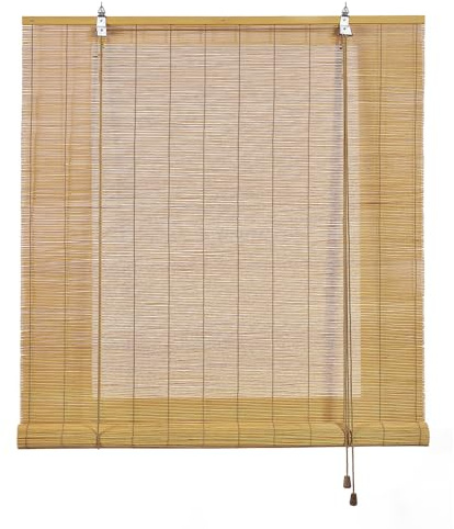 Estor Enrollable de Bambú Natural Premium de Estilo Rústico, Protección Solar y Oscurecimiento, Resistente al Agua, Persiana de Bambú para Puertas y Ventanas STORESBASIC Color Natural 120x175